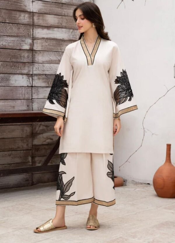 Almond ( Stitched Emb 2 Pcs) With plazo - Image 3